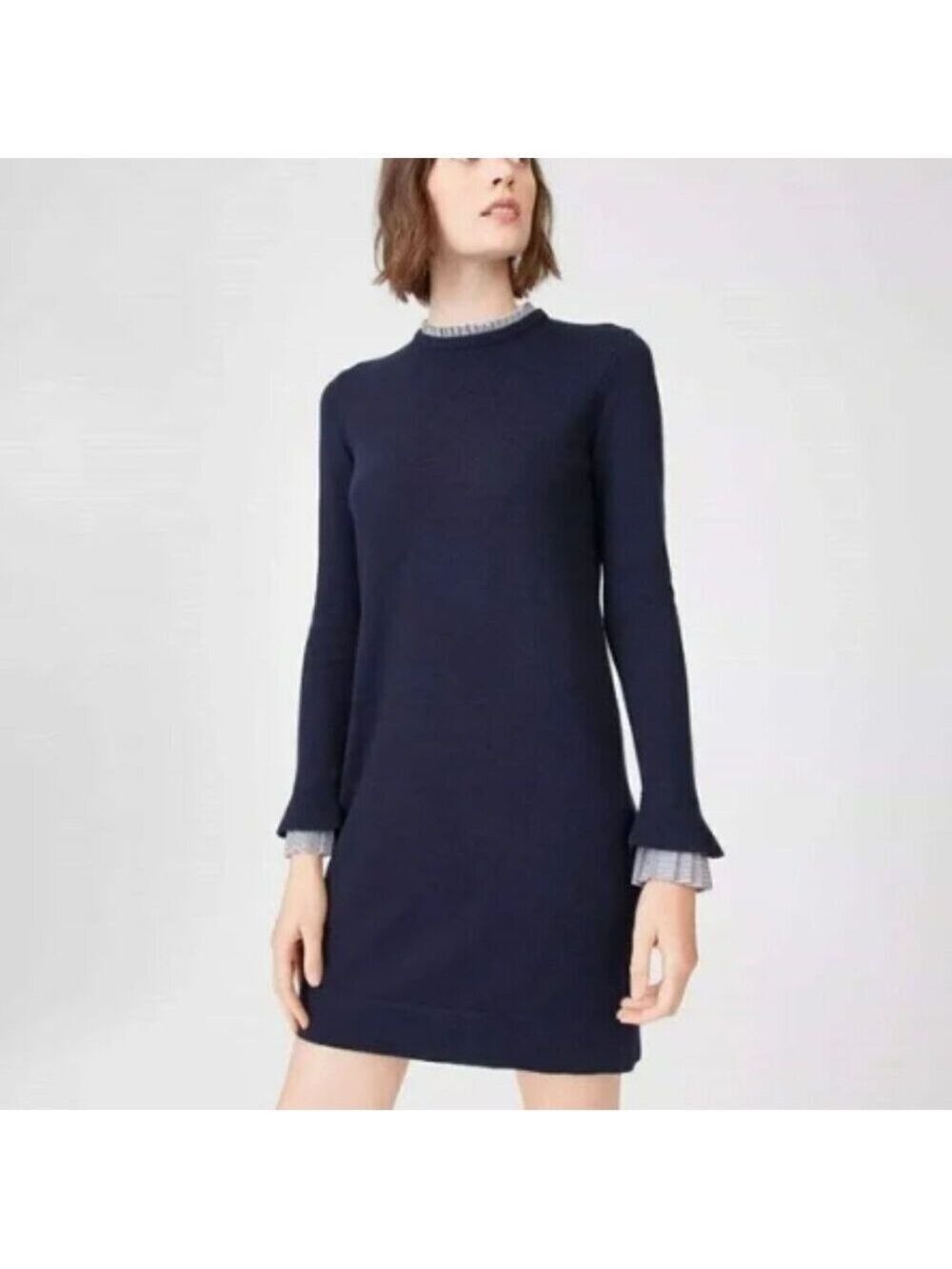 *Club Monaco Navy Long Sleeve Ruffle Dress – Size XS